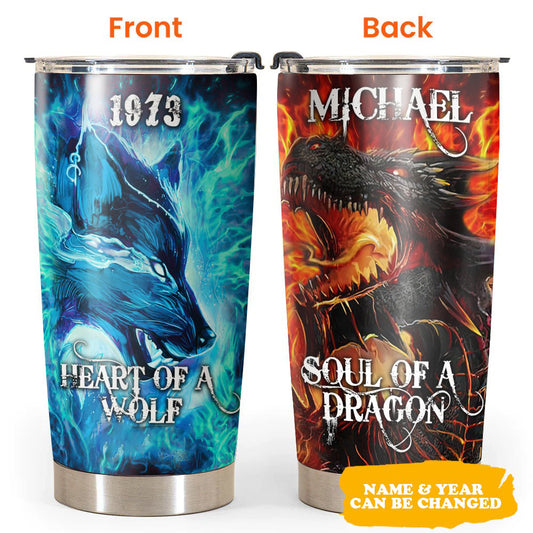 Personalized Dragon Wolf Tumbler Heart Of A Wolf Soul Of A Dragon