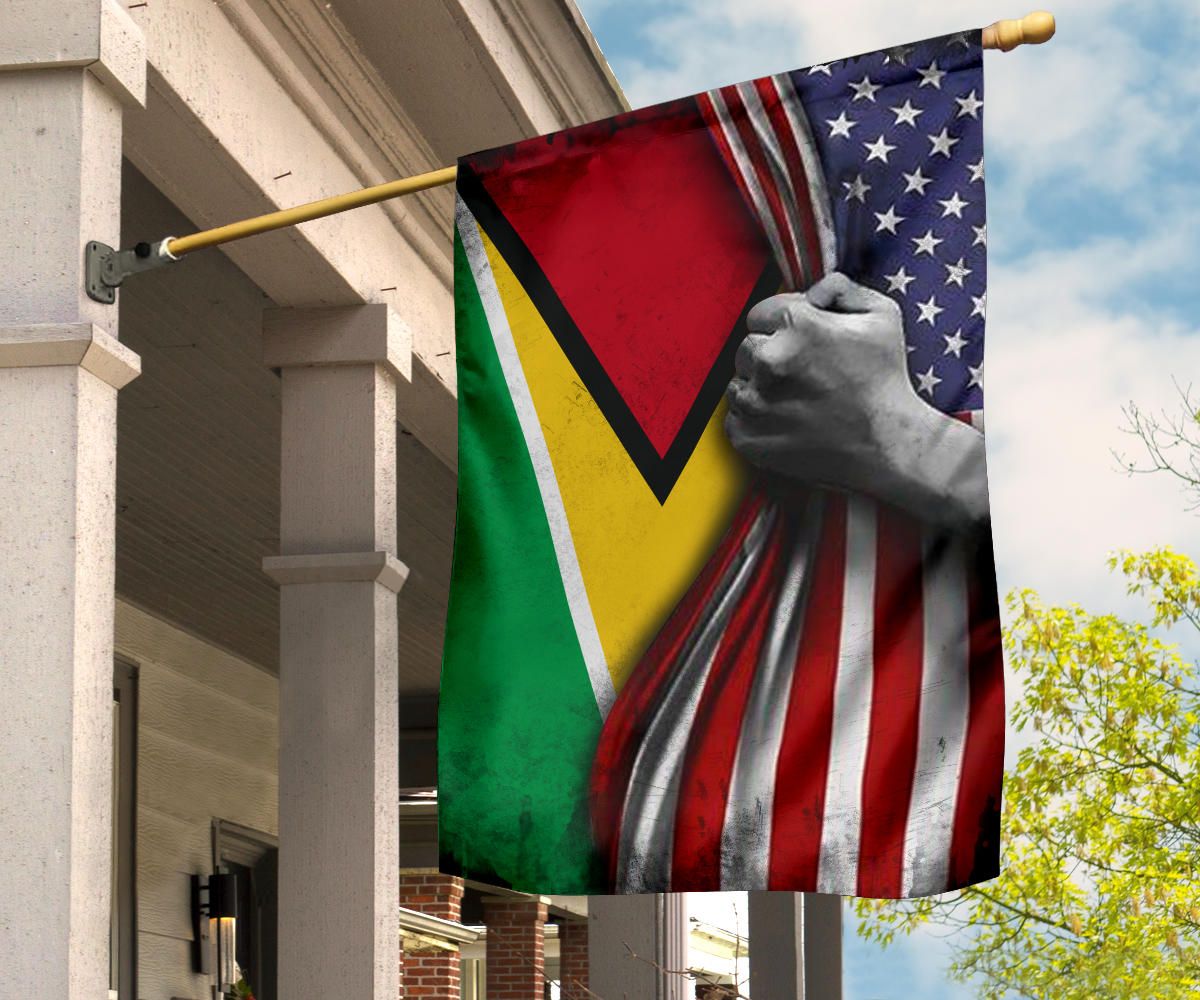 American Flag And Guyana National Country Flag