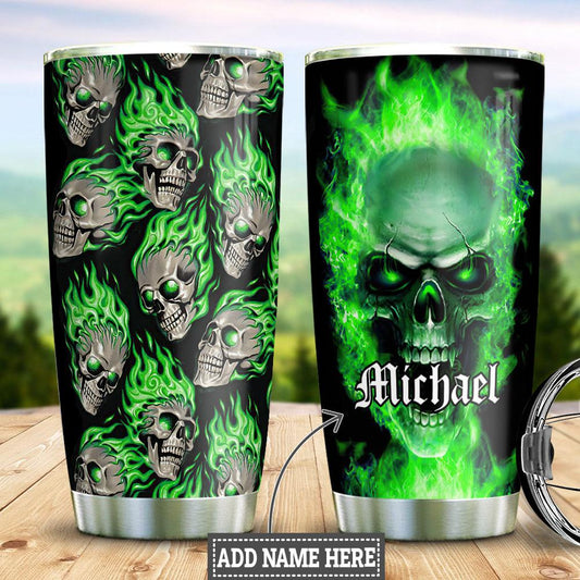 Personalized Halloween Tumbler Green Skull