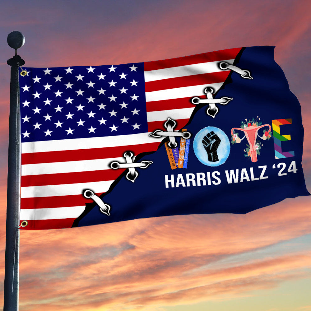 Vote Harris Walz 24 American Flag Harris Walz 2024 Merch Women's Rights Feminist Flag