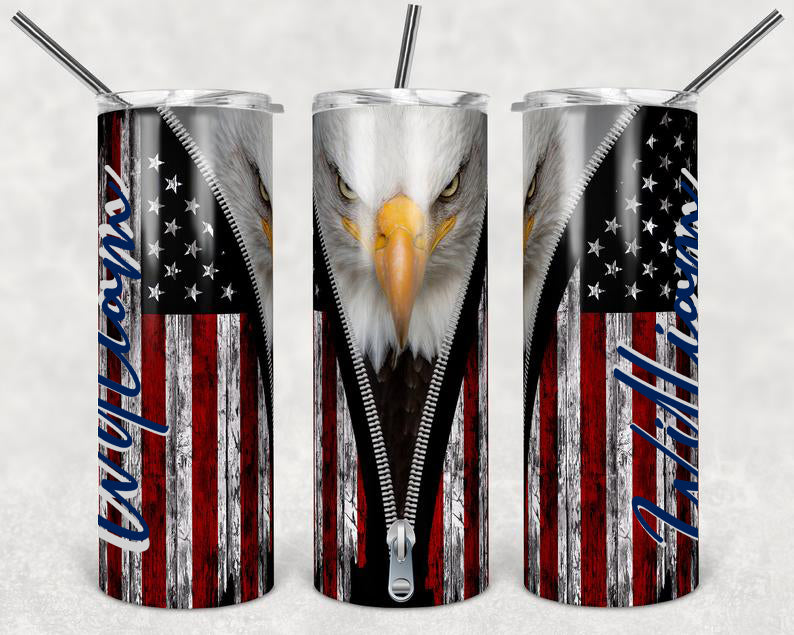 Personalized American Flag Eagle Skinny Tumbler