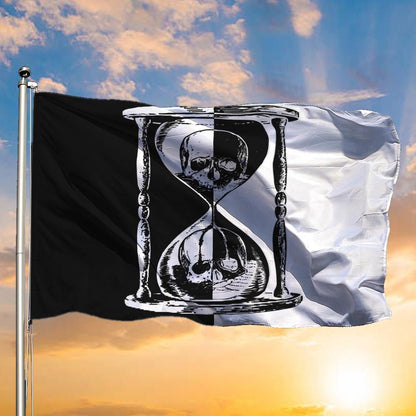 Unus Annus Flag Skull With Hourglass Black And White Haloween Gifts For Home Decor