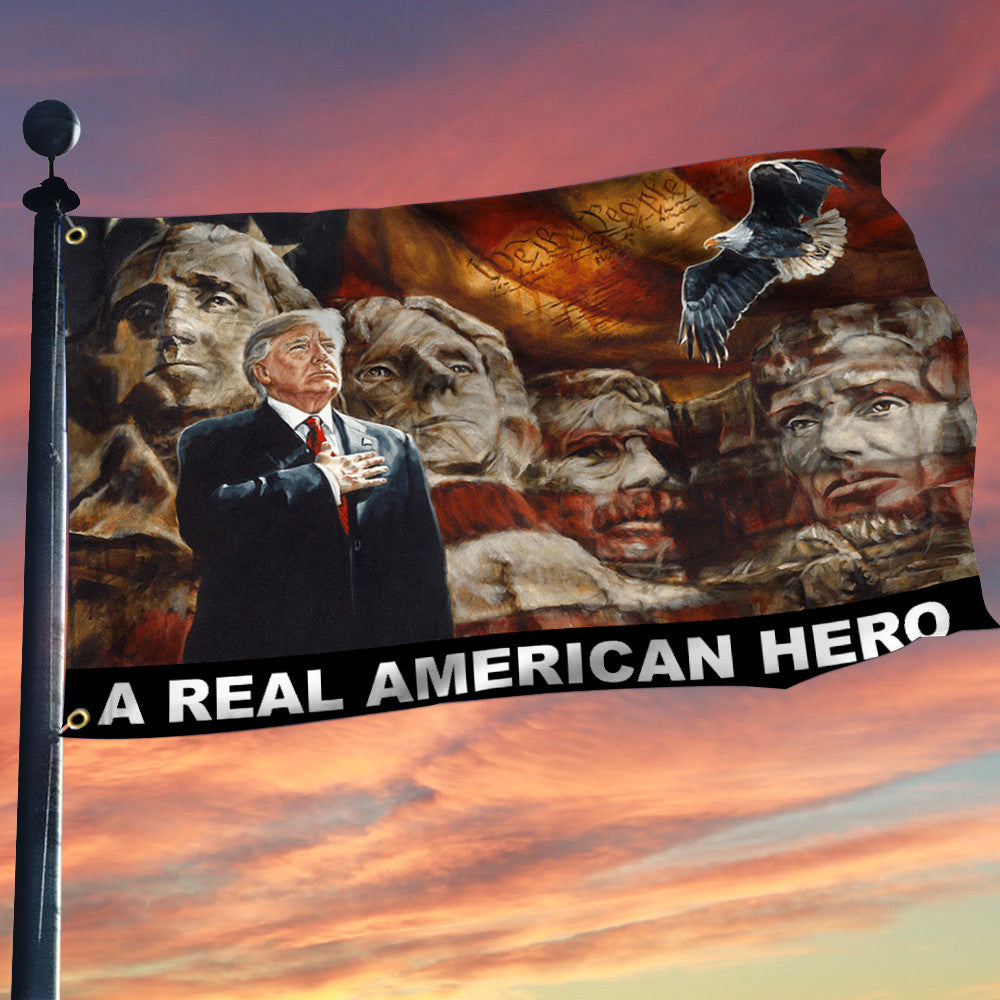 Trump Shooting Flag A Real American Hero Flag 2024 Republican Merchandise Trump Trend Flag