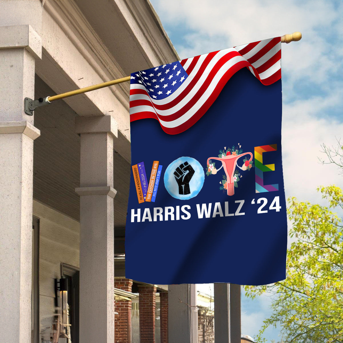 Vote Harris Walz 24 American Flag Harris Walz 2024 Merch Presidential Campaign Feminist Flag