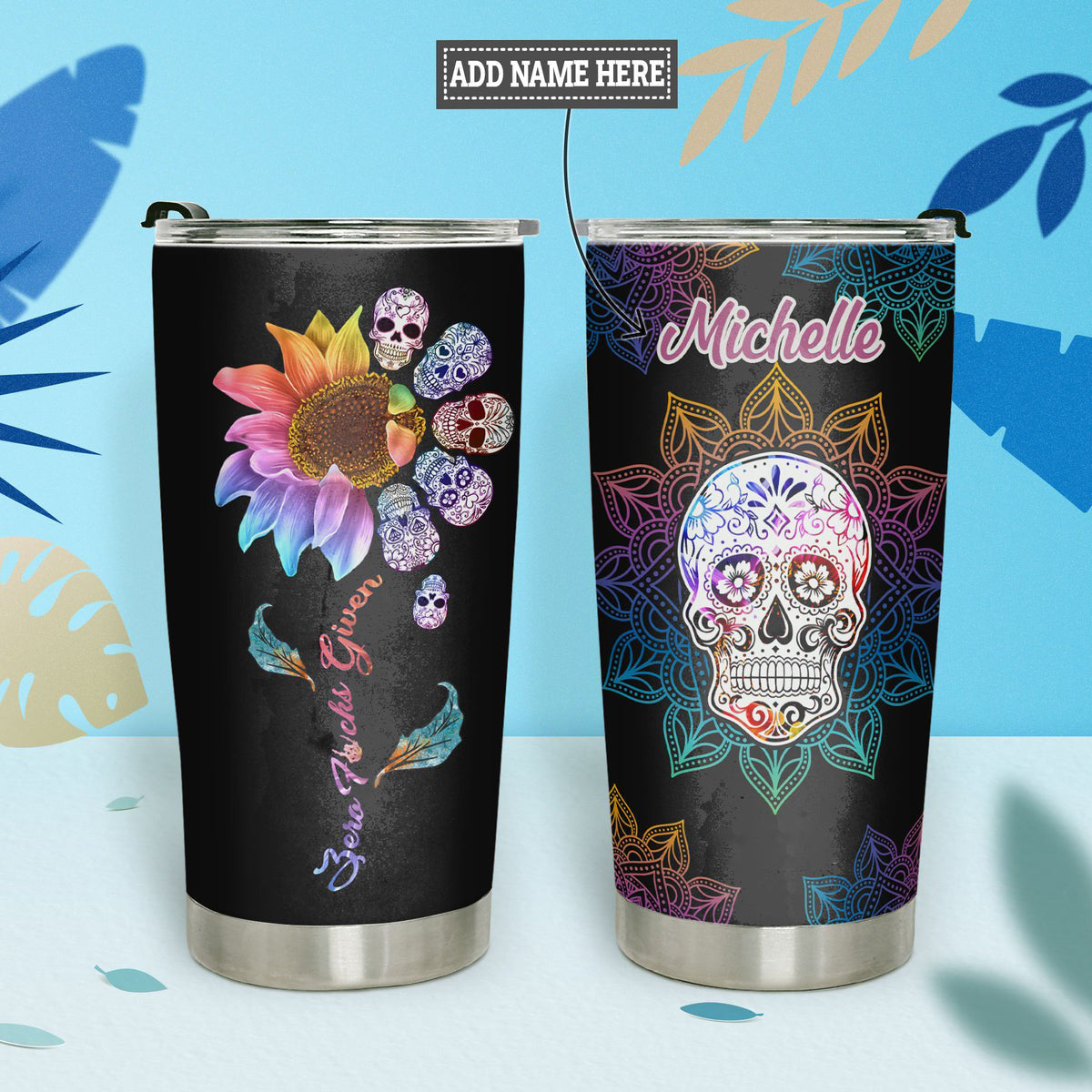 Personalized Skull Mandala Tumbler