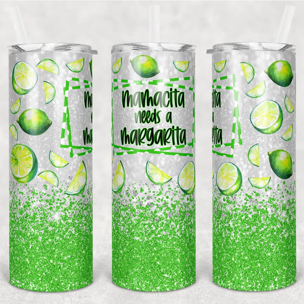 Funny Skinny Tumbler Mamacita Needs A Margarita Glitter Skinny Tumbler