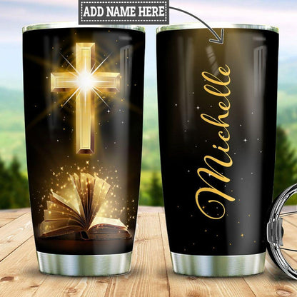 Personalized Christian Tumbler Book Cross Faith