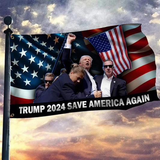 Trump 2024 Save America Again Flag Donald Trump Shooting Rally Flag For MAGA Voters