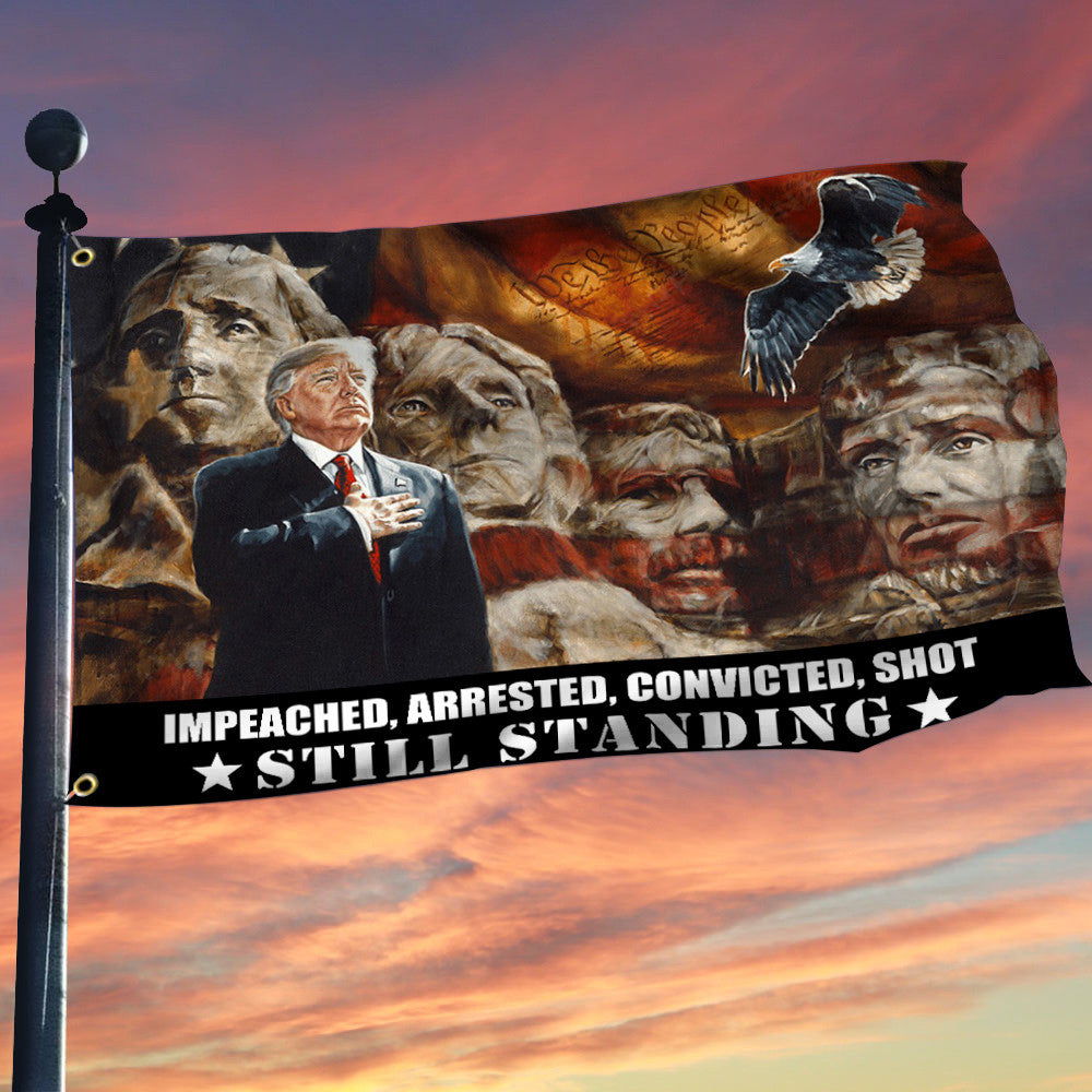 Trump Shooting Flag Impeached Arrested Convicted Shot Still Standing Flag 2024 Republican Merchandise Trump Trend Flag