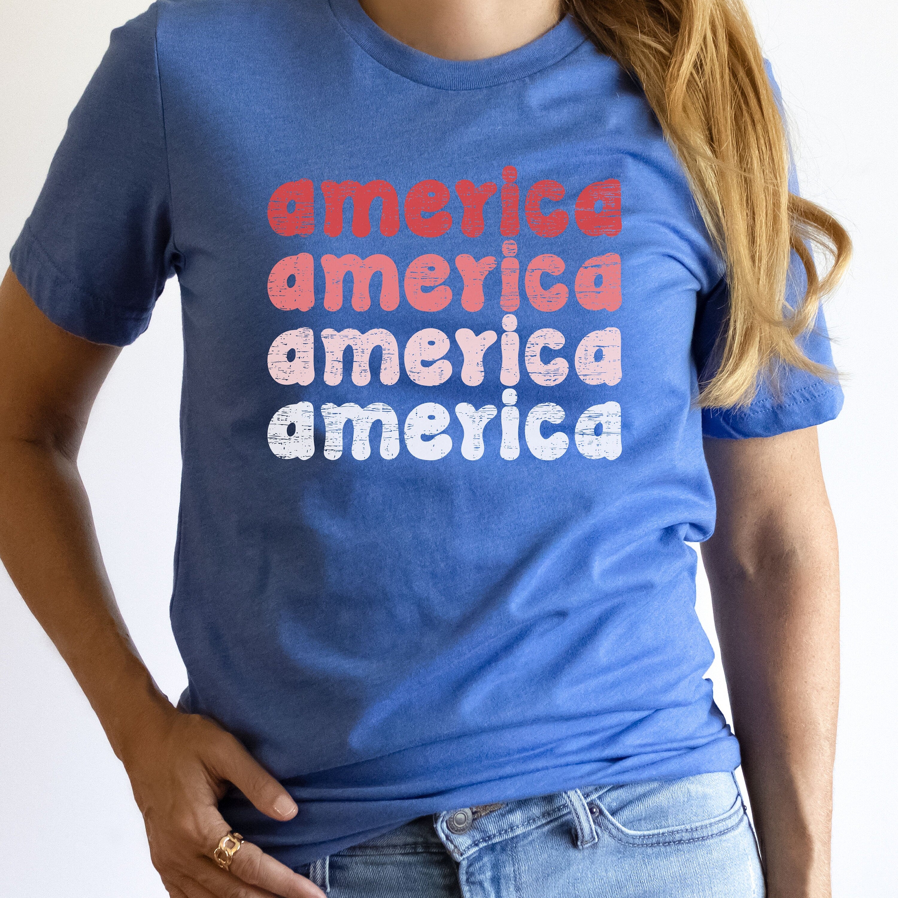 Distressed America Shirt, America Groovy shirt, Cute America shirt, 4th of July shirt, 4th of July Women T Shirt, Fourth of July shirt