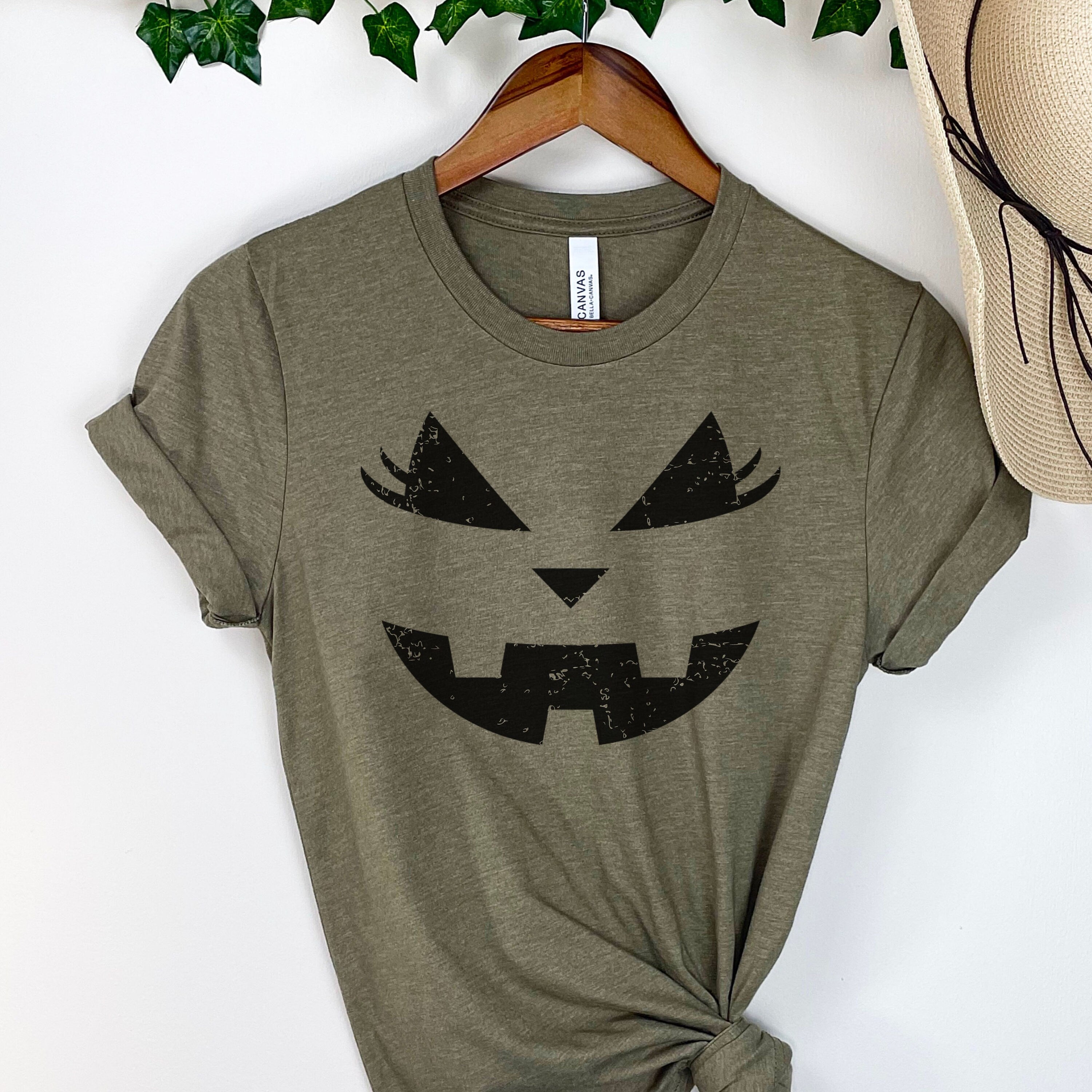 Distressed Pumpkin Face Shirt, Purple Halloween Shirt, Jack-O-Lantern Shirt, Pumpkin Face with Lashes Tee, Spooky Season Tee