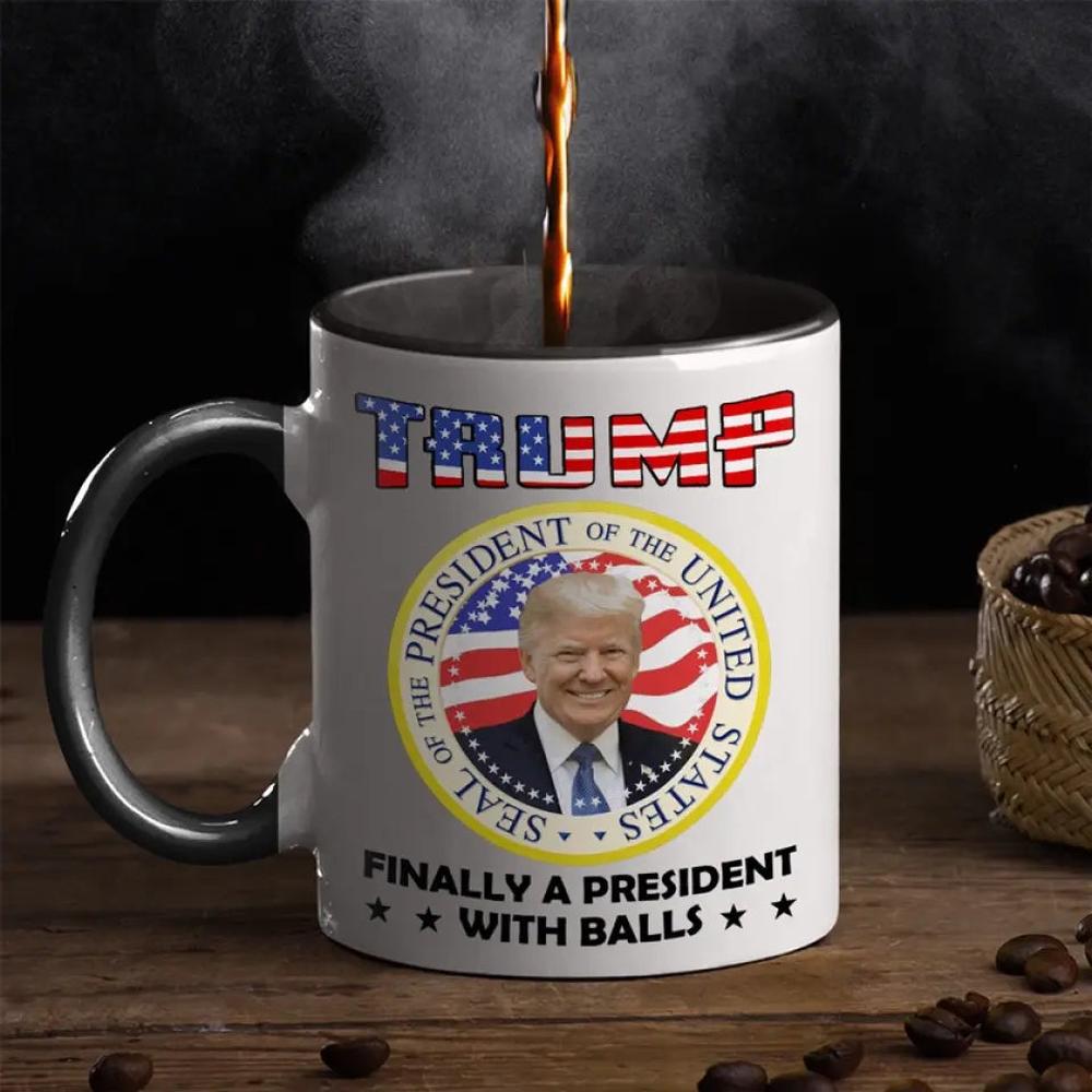 Finally A President With Balls - US Elections Accent Mug, Trump Mug