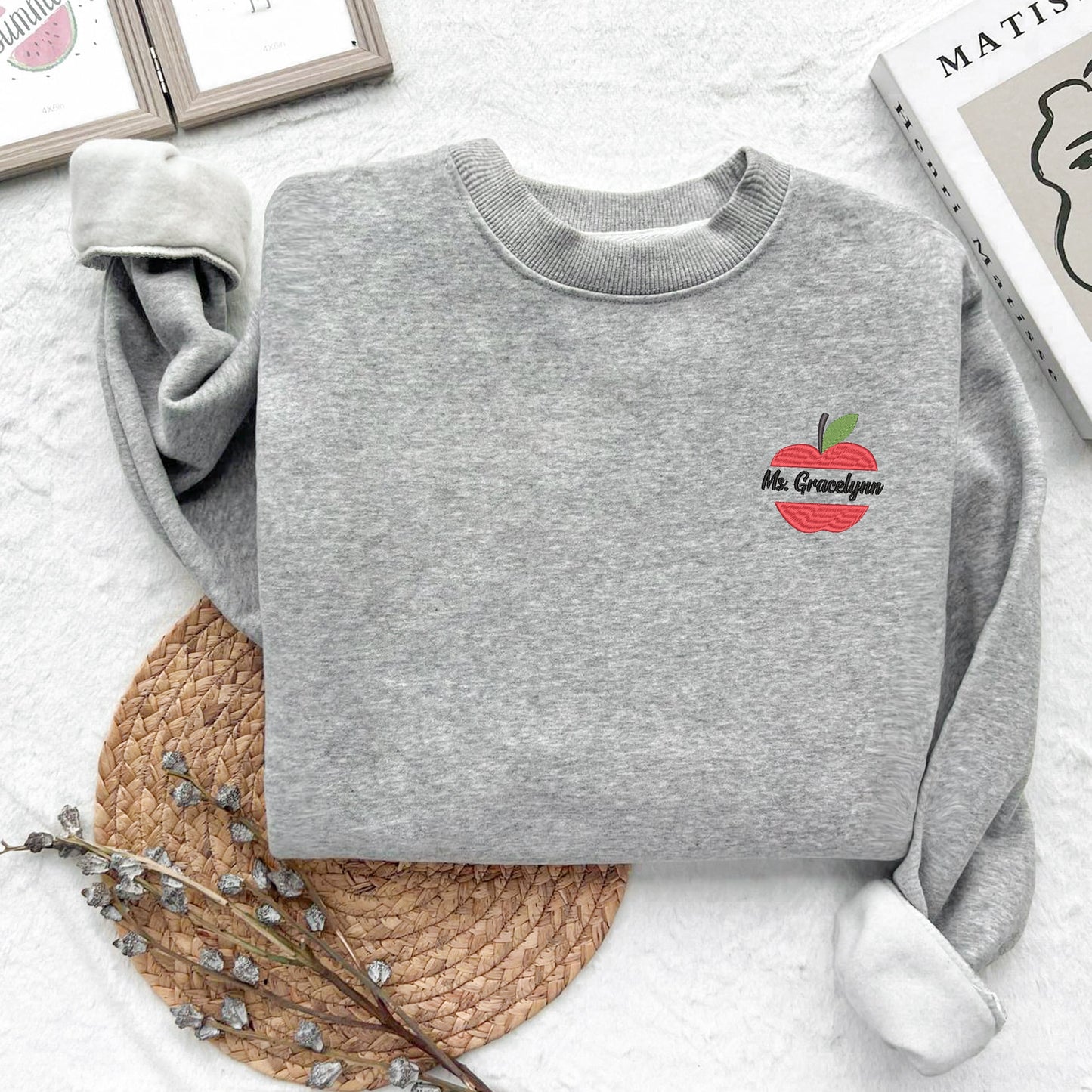 Custom Embroidered Teacher Name Sweatshirt, Embroidered Teacher Gift, Unique Gift For Teacher, Teacher Appreciation Apple Hoodie