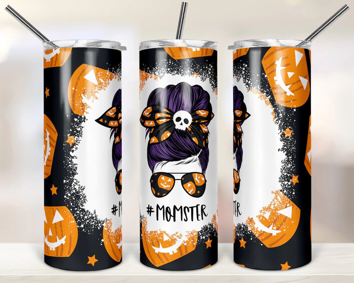 Halloween Mom Skinny Tumbler Halloween Pumpkin Momster