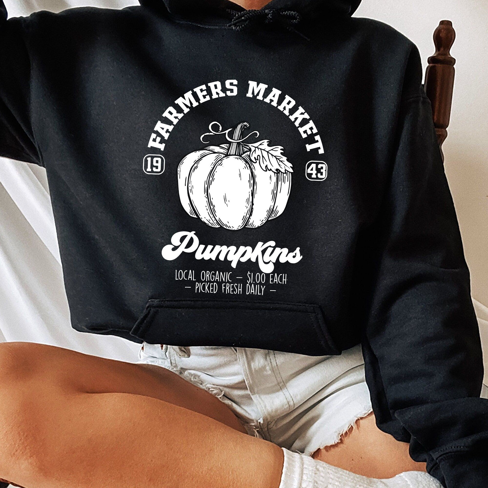 Farmers Market Sweatshirt,Pumpkin Crewneck,Halloween Unisex Tee Shirt, Retro Thanksgiving Sweatshirt