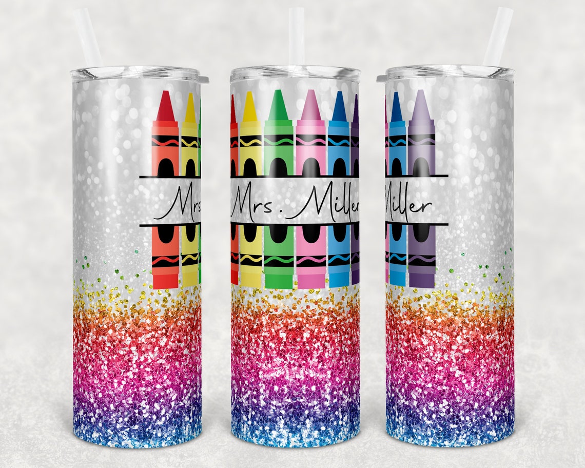 Personalize Teacher Skinny Tumbler Rainbow Glitter Skinny Tumbler