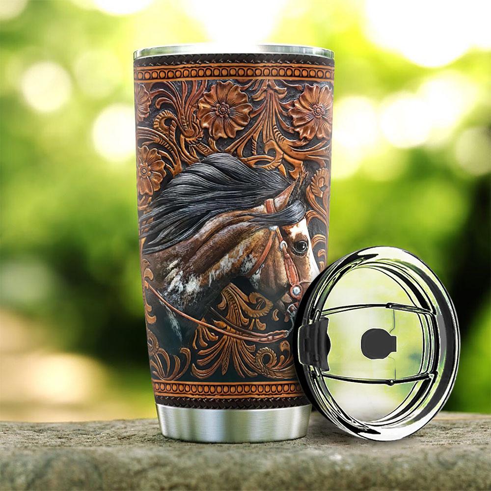 Personalized Pinto Horse Wood Tumbler