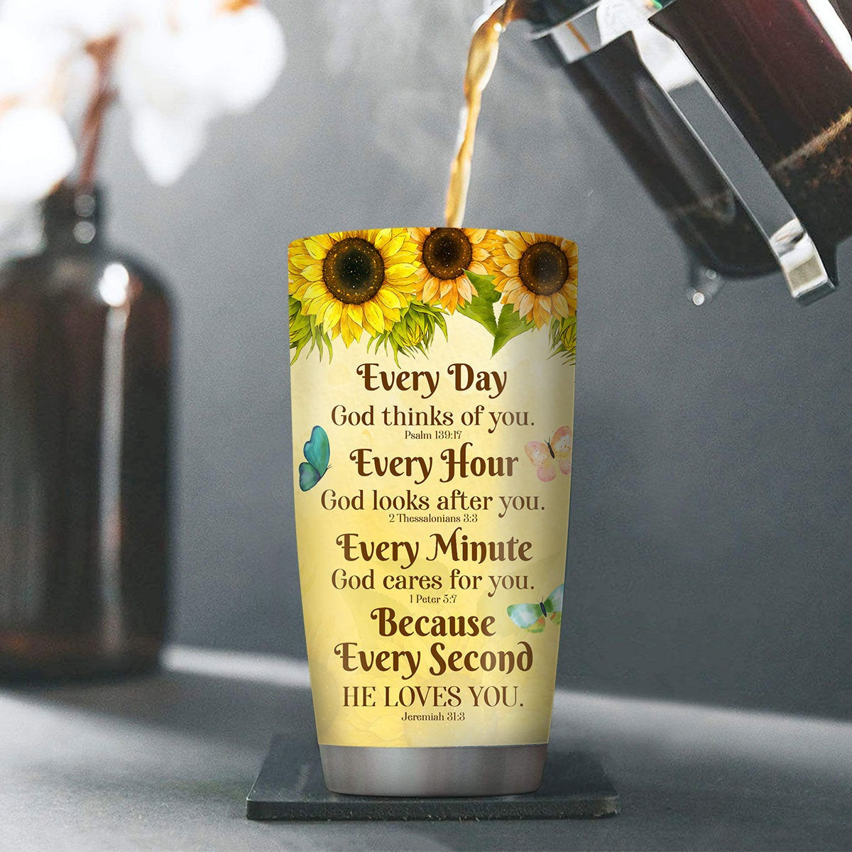 Personalized Christian Tumbler Everyday God Thinks Of You Sunflower Cross