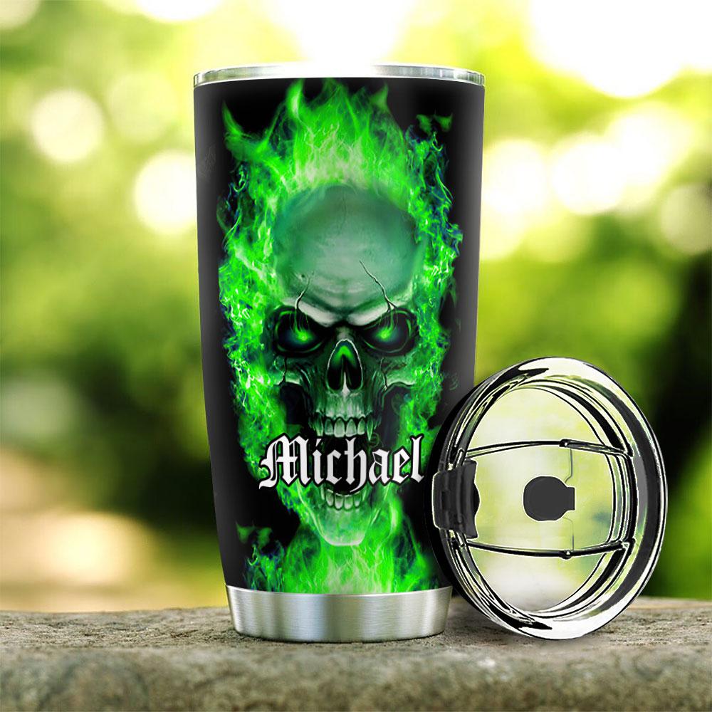 Personalized Halloween Tumbler Green Skull