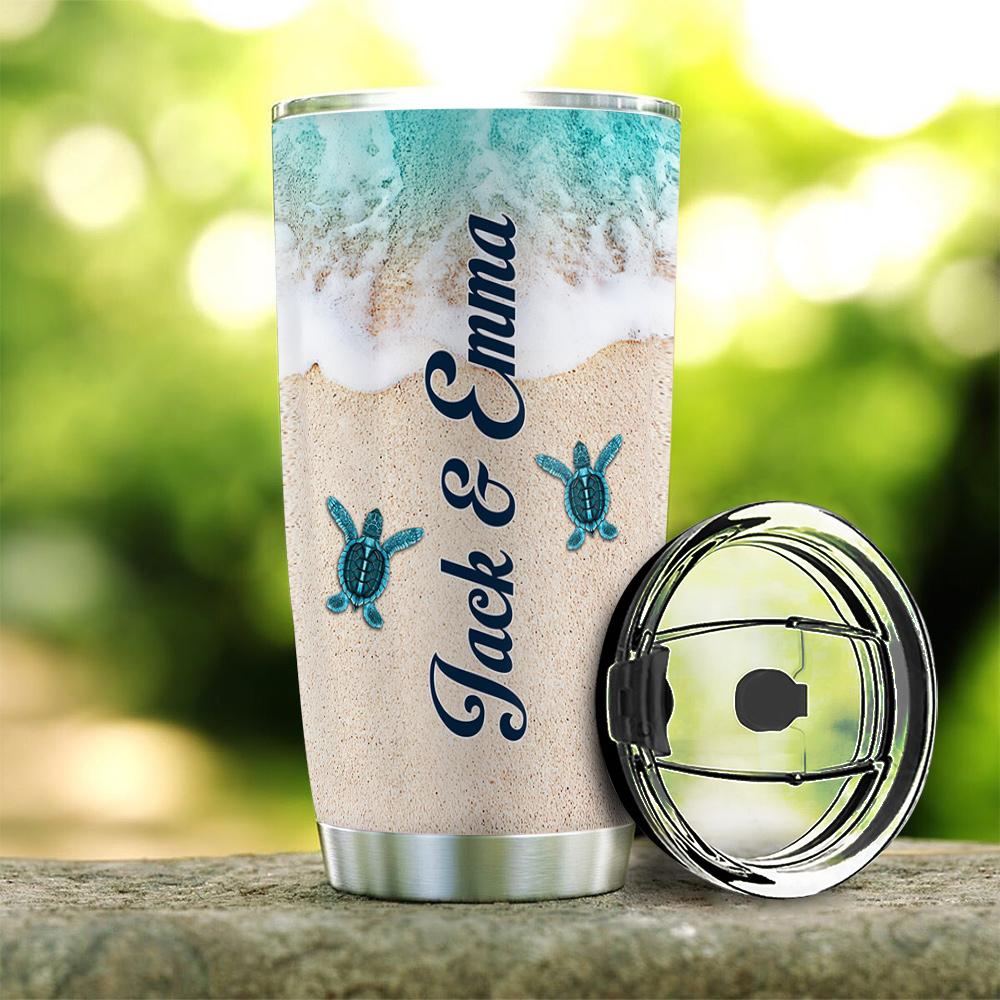 Personalized Couple Turtle Tumbler I Love You To The Beach And Back