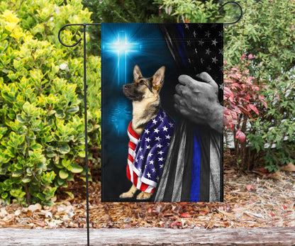 Thin Blue Line Dog America Flag God Bless America Decor