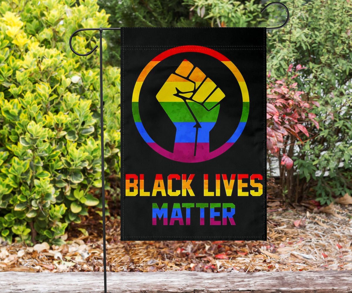 Black Lives Matter LGBT Flag Power Raised Fist Honor Black Pride Support LGBT Flag Wall Outdoor