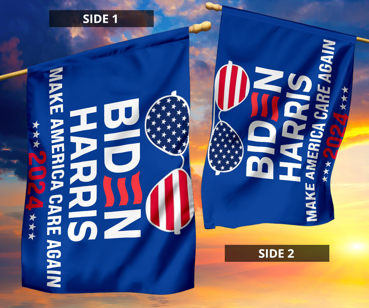 Biden Harris Make America Care Again 2024 Flag Re-Elect Joe Biden 2024 Campaign Banner