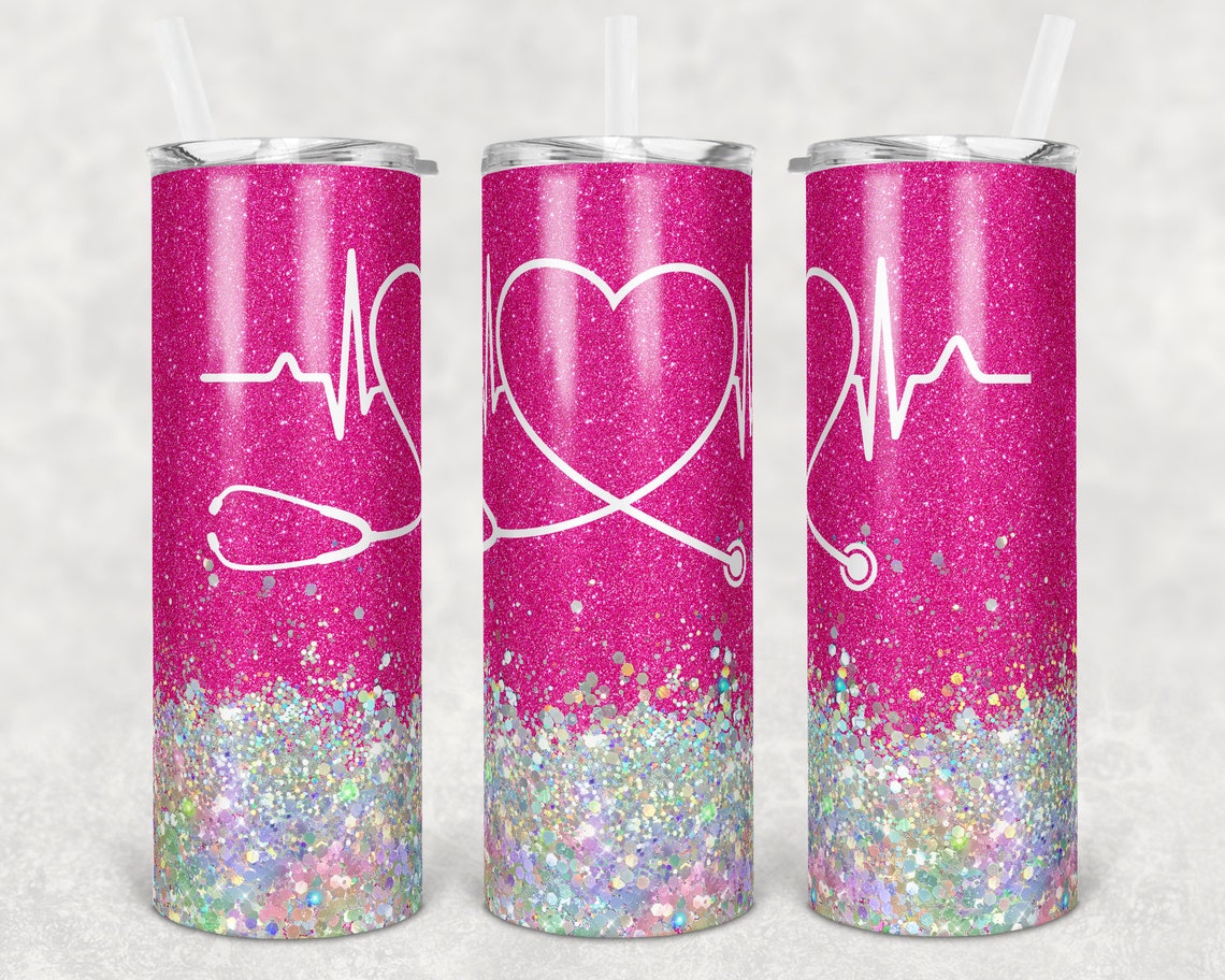 Nurse Skinny Tumbler Stethoscope Glitter Skinny Tumbler