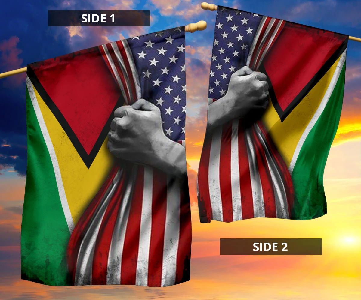 American Flag And Guyana National Country Flag