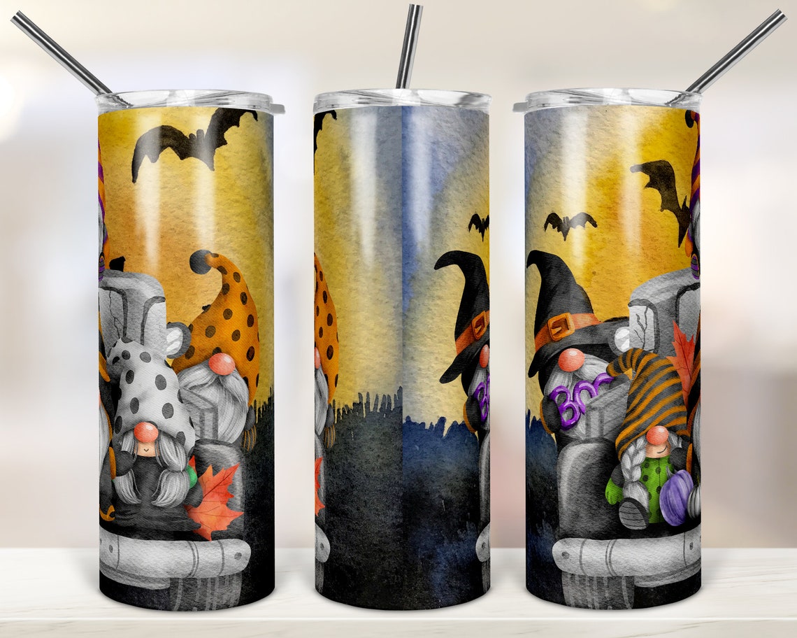 Halloween Gnome Truck Skinny Tumbler