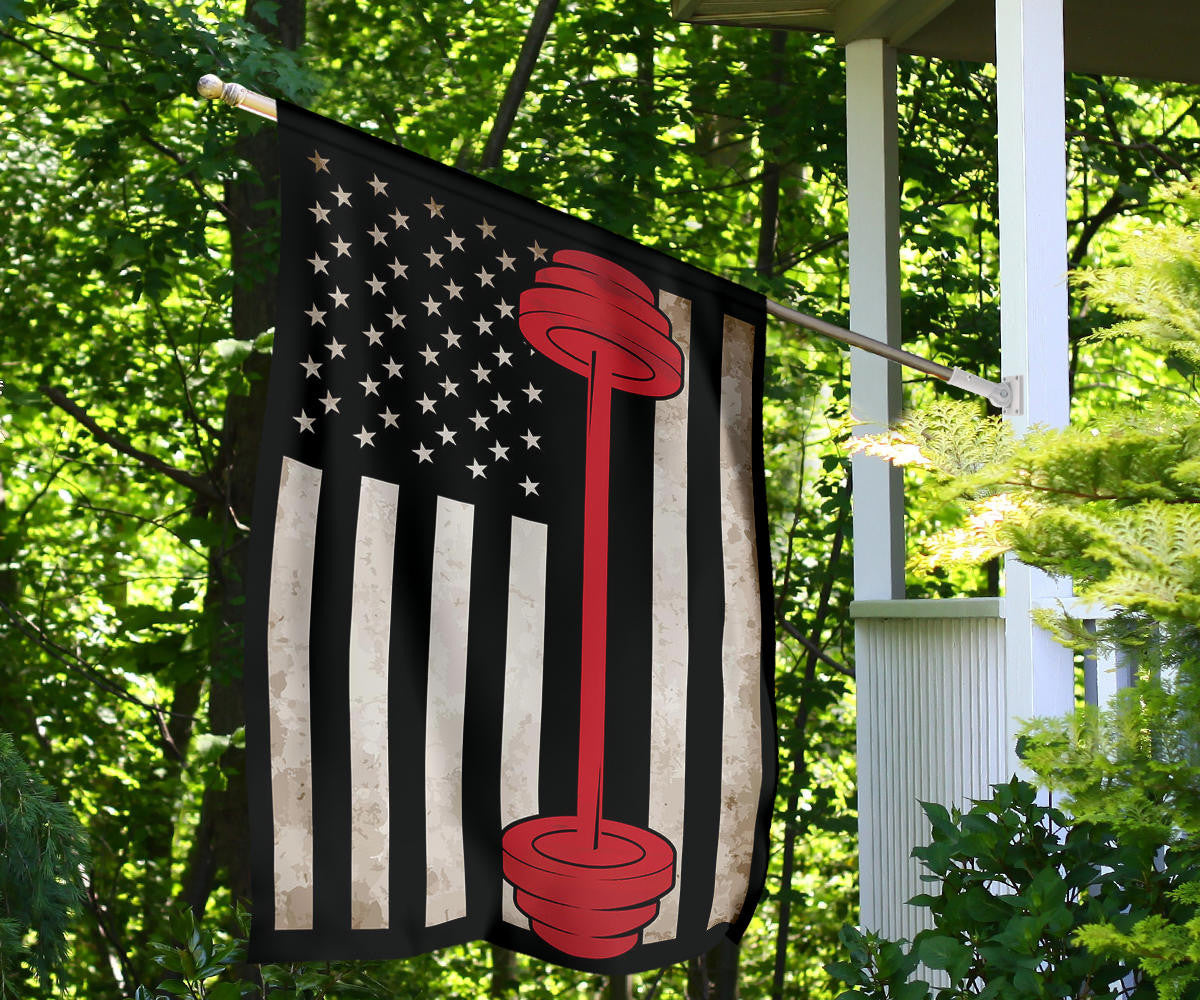 Barbell And USA Flag Gym Fitness Weightlifting Flag 4th Of July Gifts