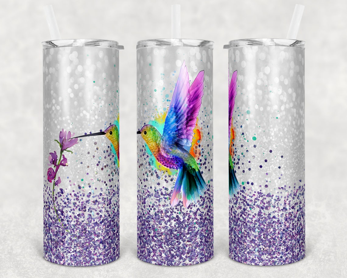 Glitter Hummingbird Skinny Tumbler