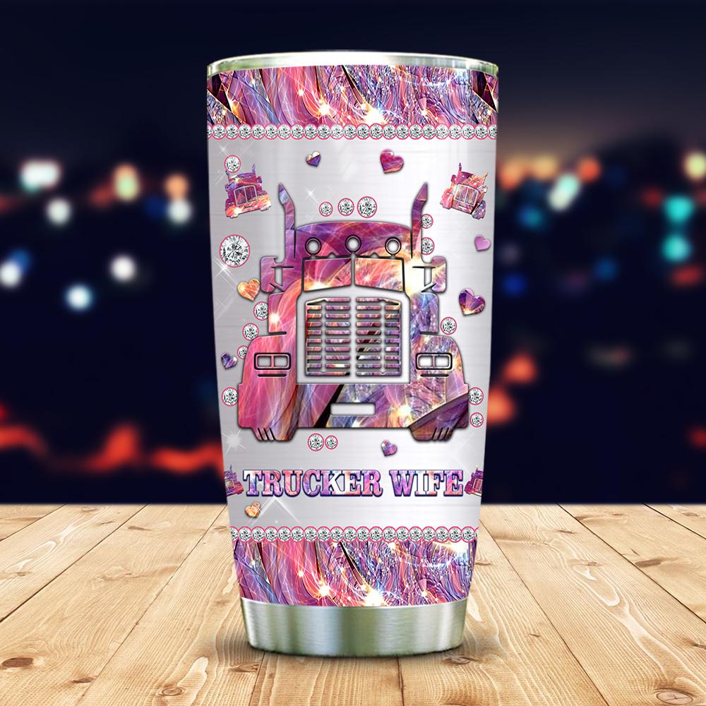 Personalized Trucker Wife Tumbler Pink Tumbler