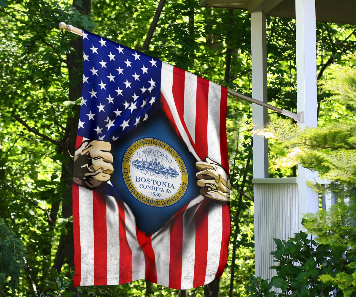 Boston Flag Inside American Flag Patriotic Boston City Flag Indoor Outdoor Hanging