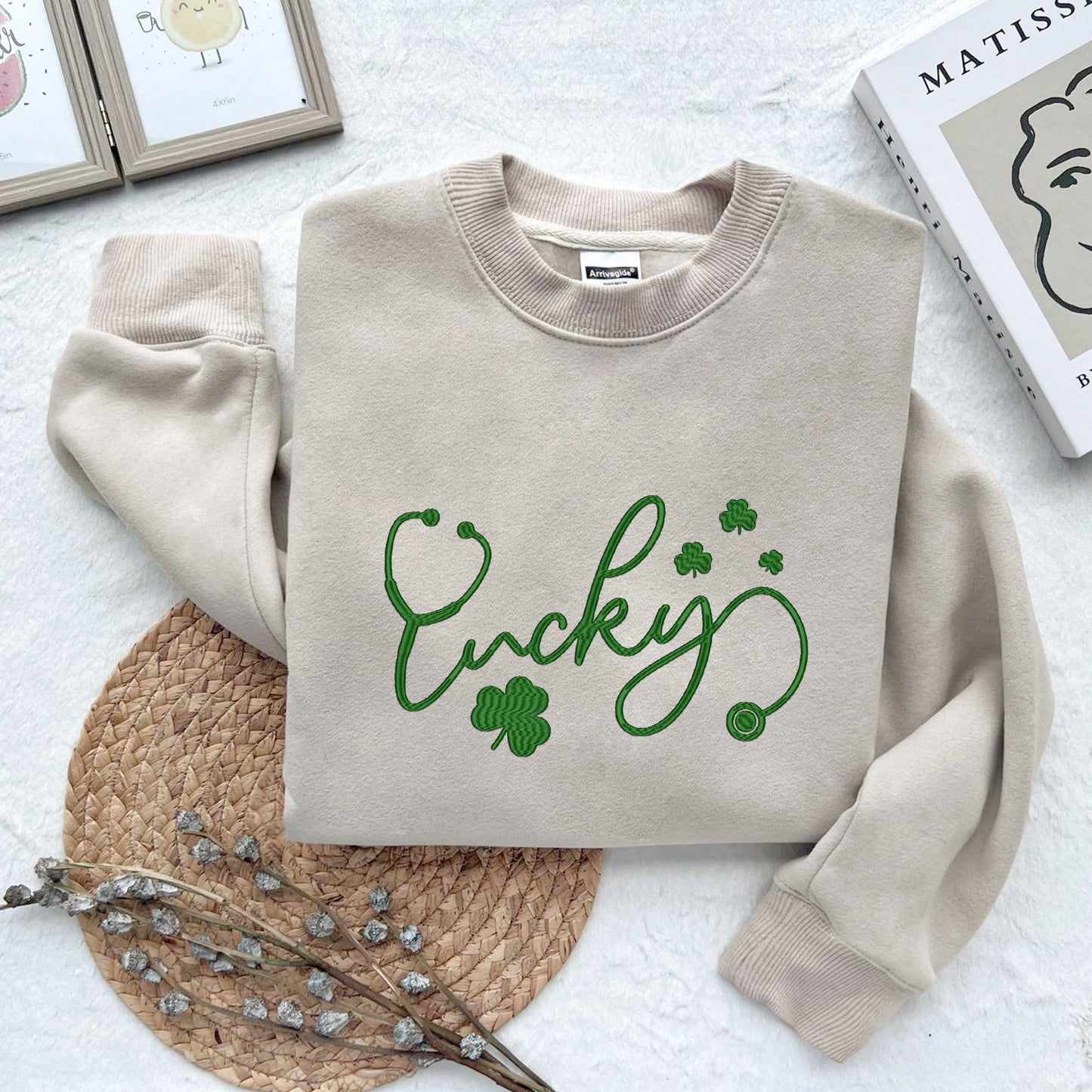 Embroidered St Patricks Day Nurse Sweatshirt, Lucky Nurse Sweatshirt, Irish Nurse Gifts, Embroidered Lucky  Nurse Hoodie, Gift For Nurse