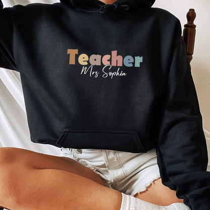 Custom Name Teacher Sweatshirt, Teacher Appreciation gift, Gift for Teacher, Retro Teacher shirt, Teacher Mrs Sweatshirt, Cute Teacher Tee