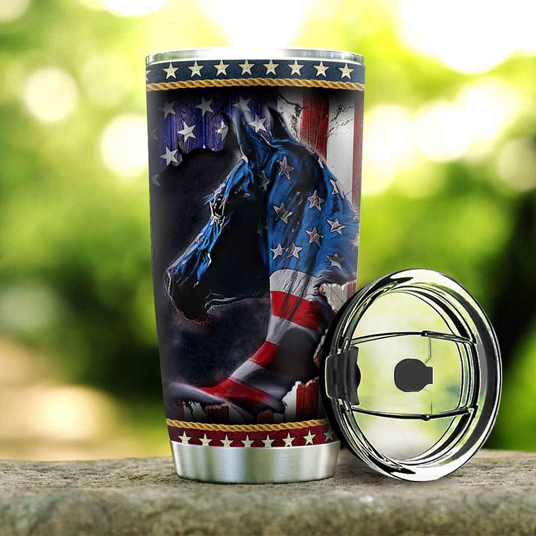 Personalized 20oz Horse Tumbler American Flag