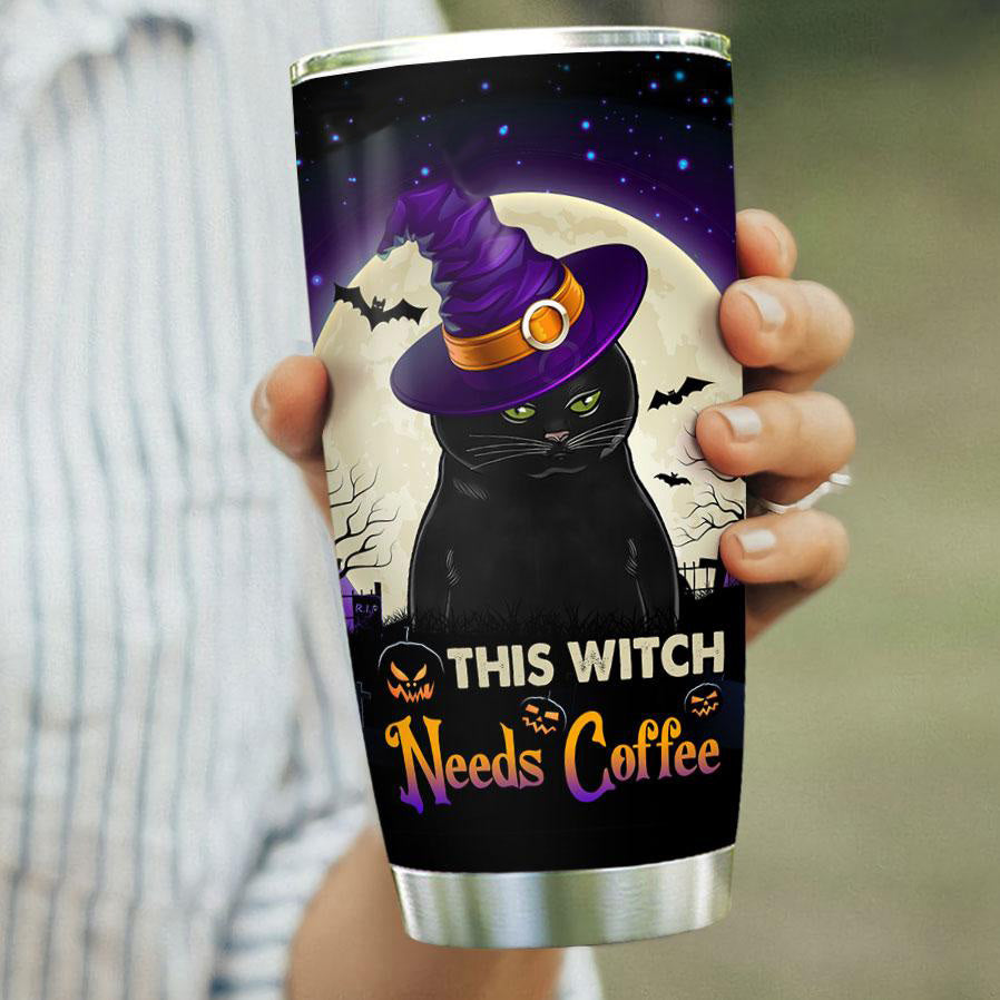 Halloween Tumbler This Cat Witch Needs Coffee Before Any Hocus Pocus