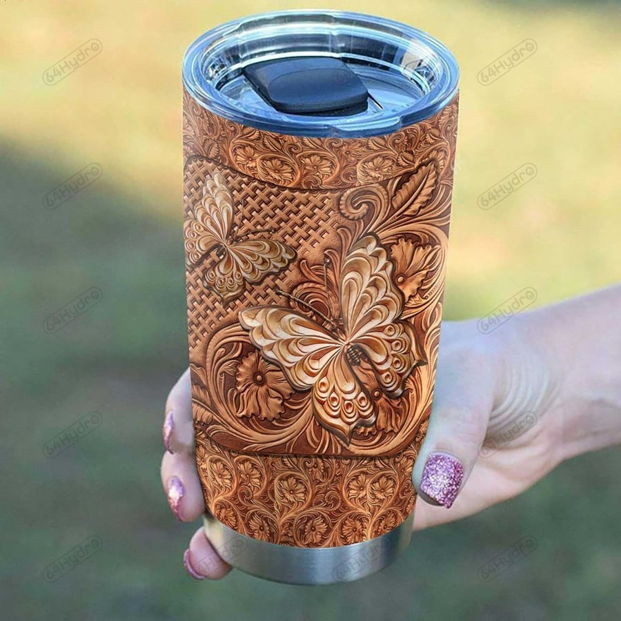 Custom Name Butterfly Tumbler Wooden Style