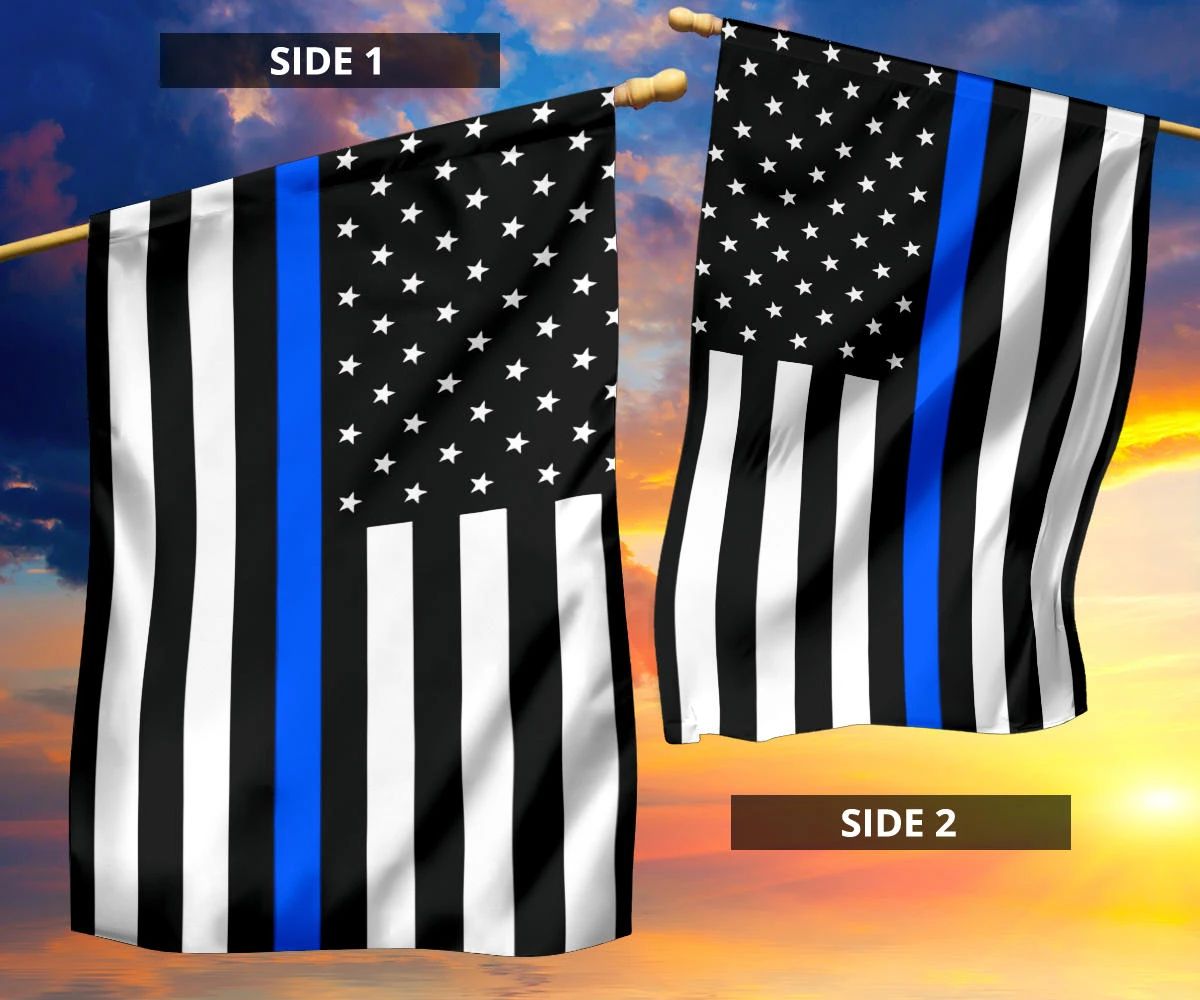 Thin Blue Line Flag With Stars And Stripes - Black White And Blue American Police Flag