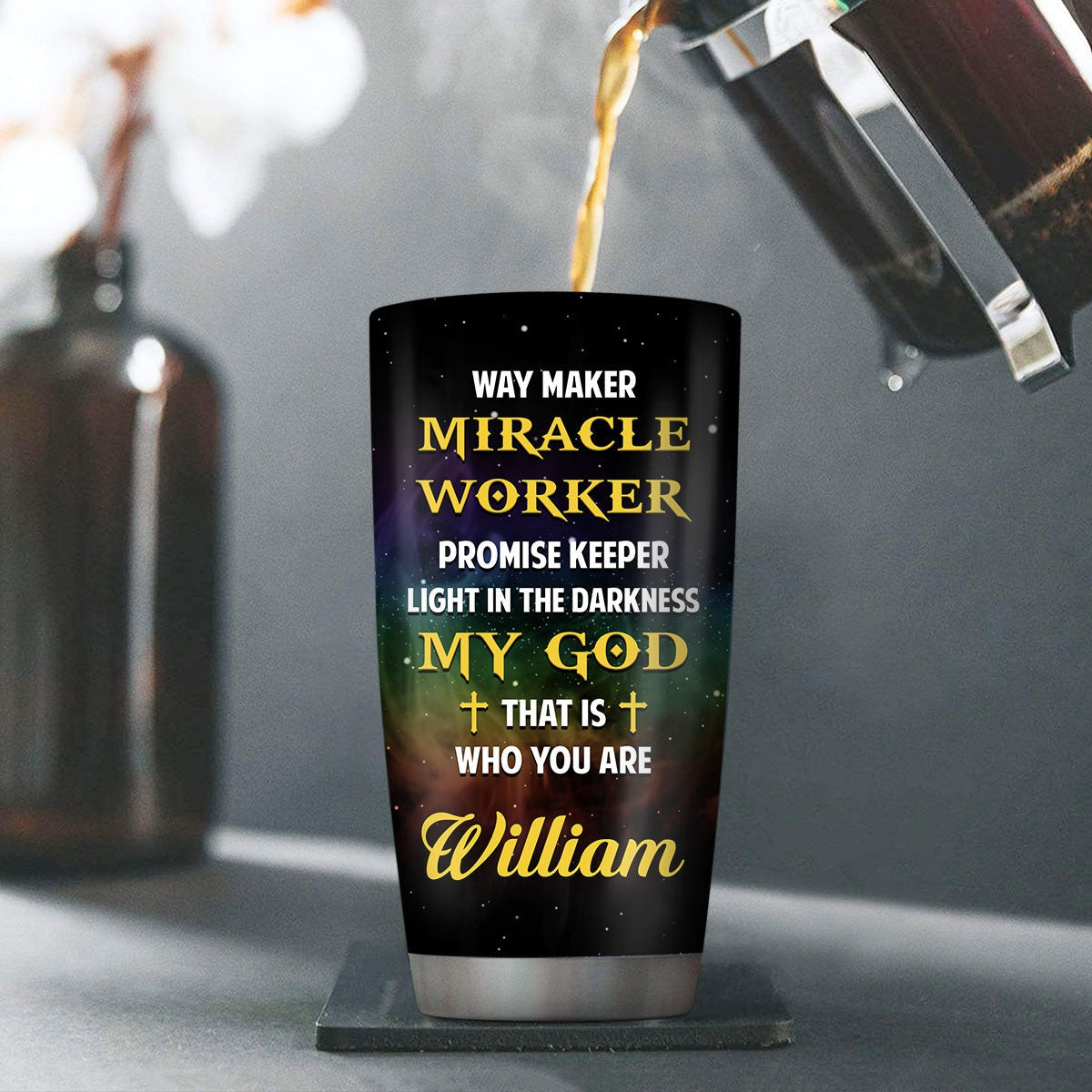 Personalized Christian Tumbler Way Maker Miracle Worker Lion