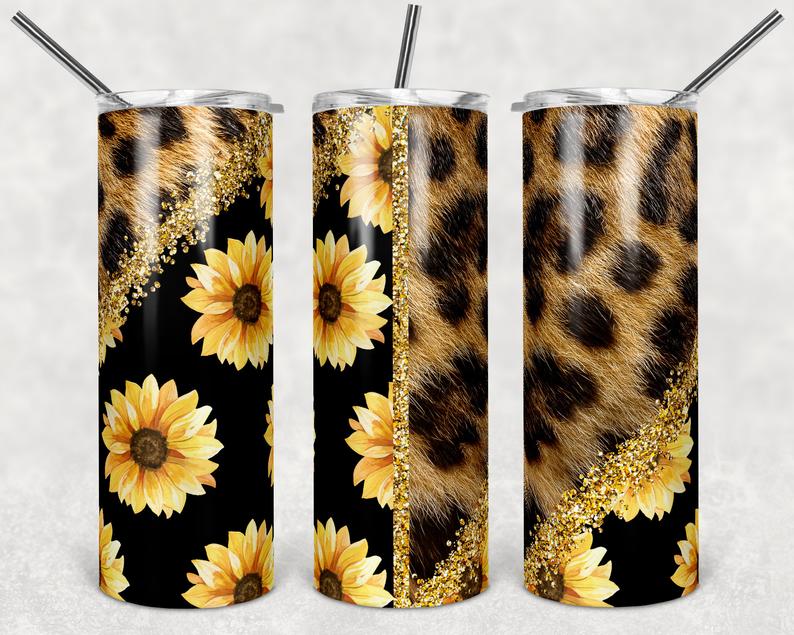 Personalized Sunflower Skinny Tumbler Leopard Sunflower