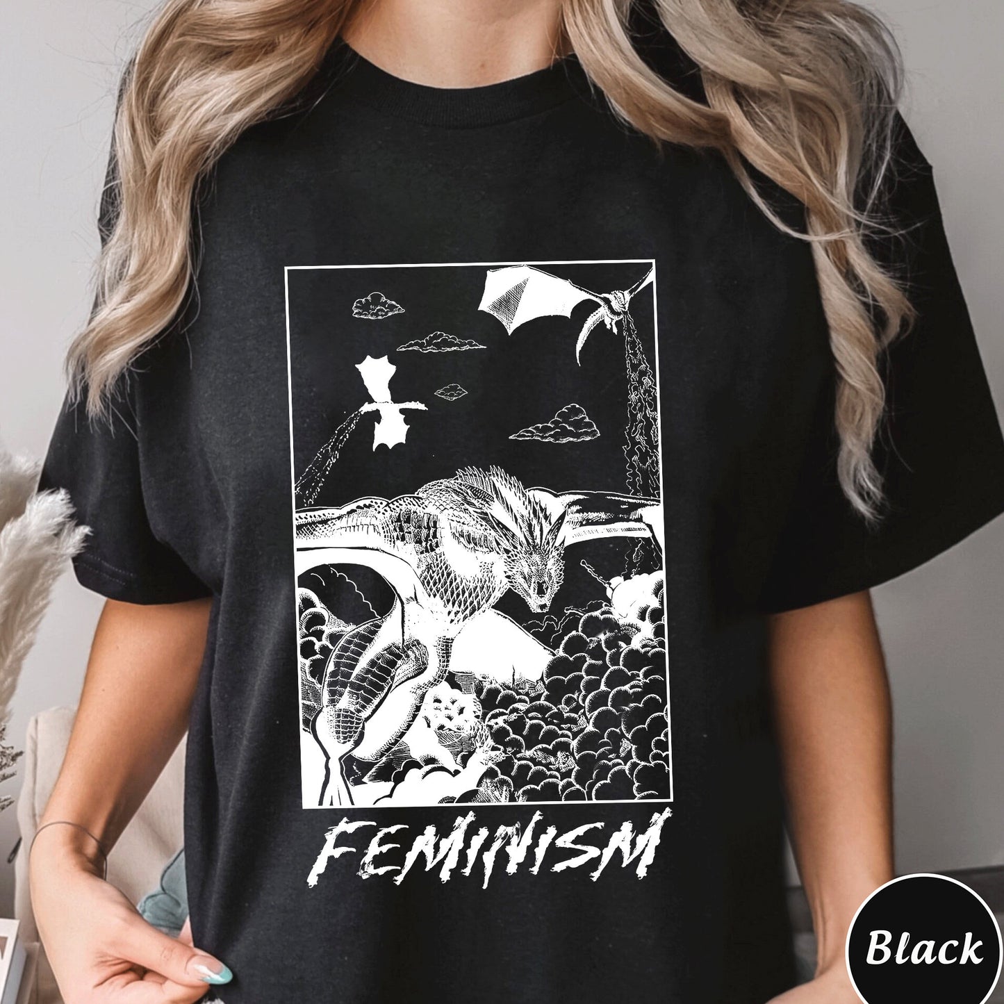 Feminism Dragon Fantasy Shirt, Trending Unisex Tee Shirt, Unique Shirt Gift, Women Empowerment Death Metal Sweatshirt,Feminism Dragon Hoodie