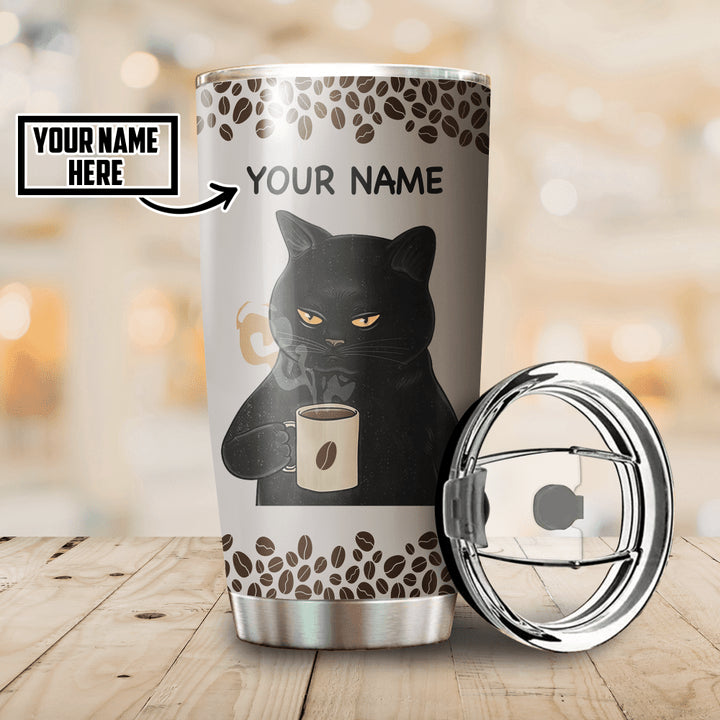 Personalized Black Cat Tumbler Touch My Coffee