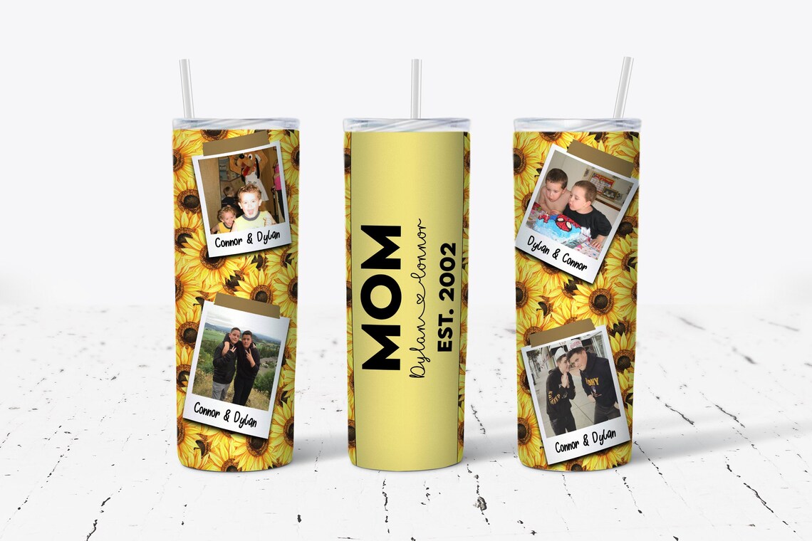 Custom Photo Mom Skinny Tumbler Sunflower