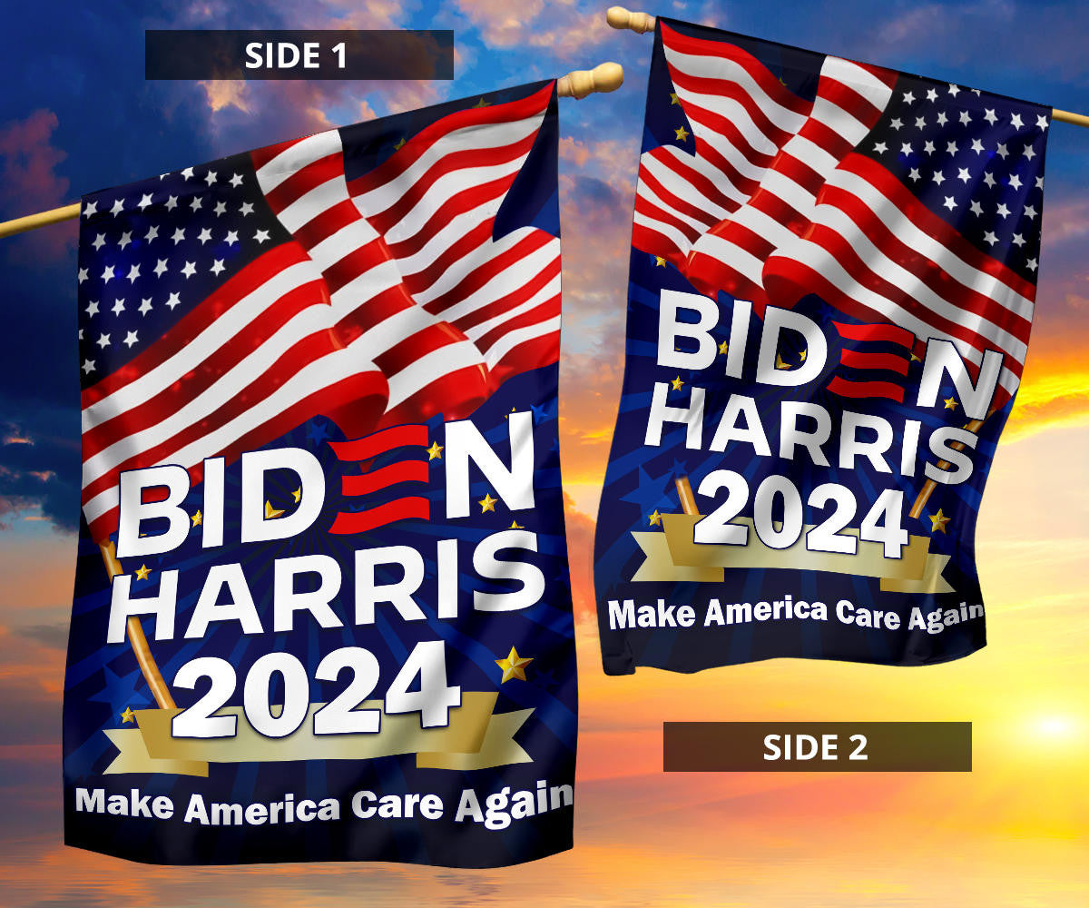 Biden Harris 2024 Make America Care Again Flag Joe Biden Campaign Slogan USA Flag