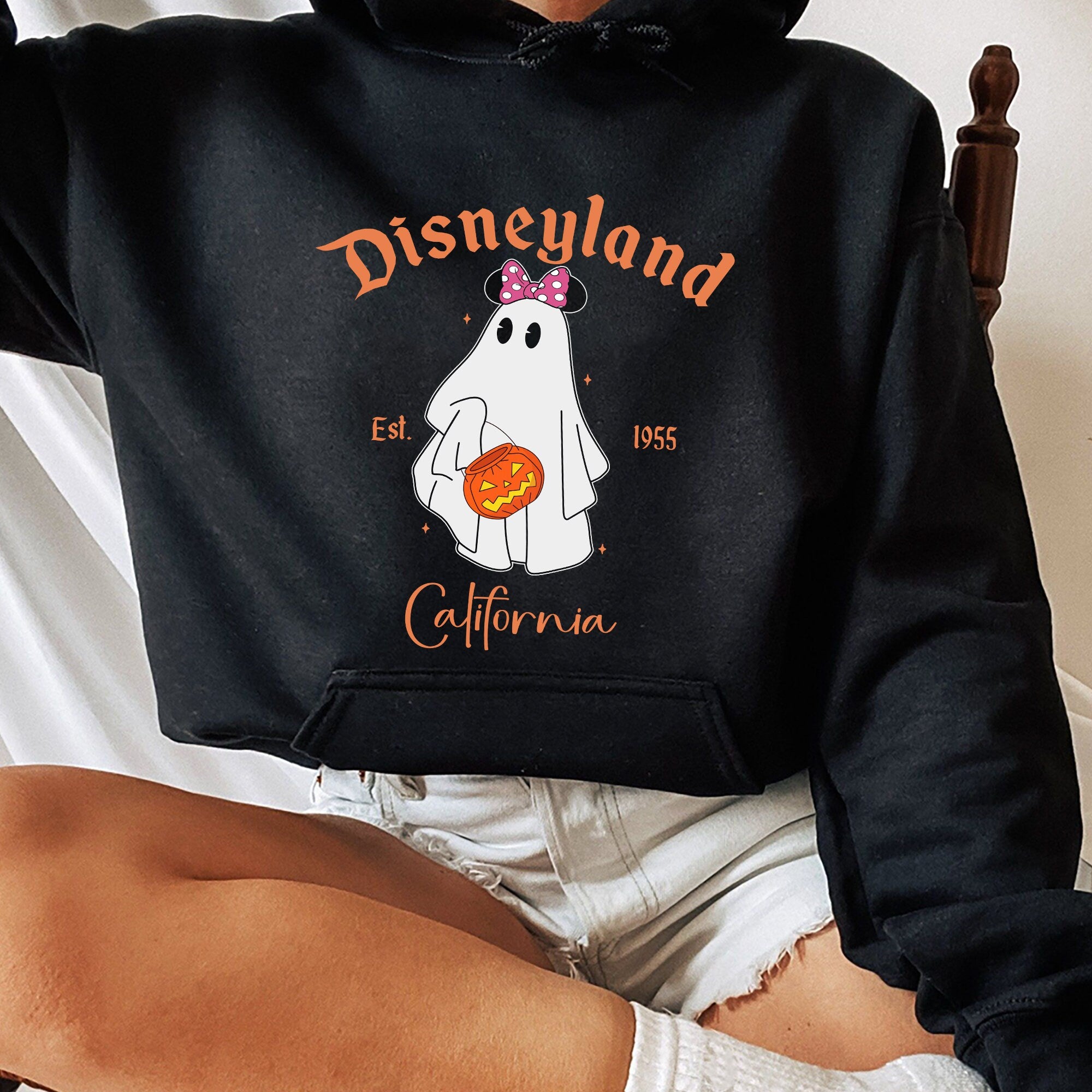 Disneyland Est 1955 Minie Mouse Sweatshirt, Disneyland Halloween Matching Shirt, Halloween Minie Ghost,Minie Halloween Pumpkins Hoodie