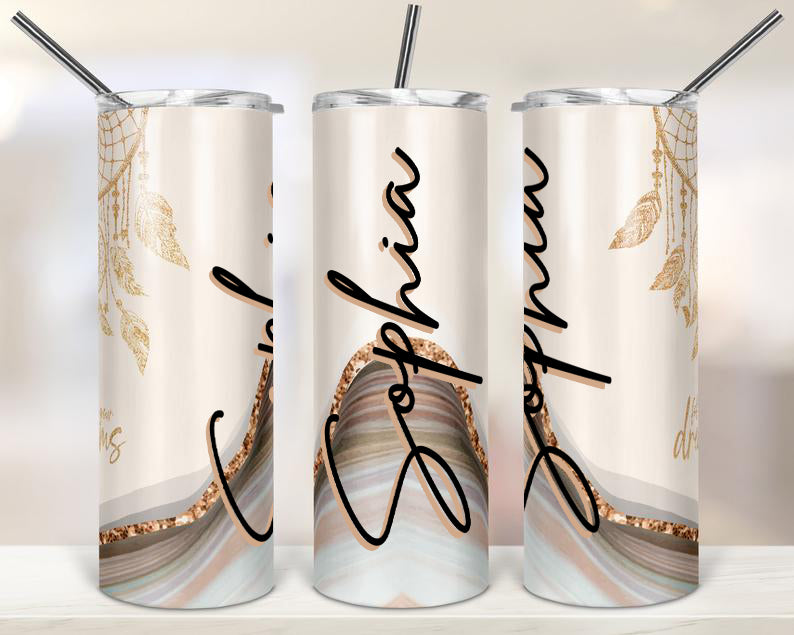 Personalized Skinny Tumbler Follow Your Dreams Dreamcatcher Marble