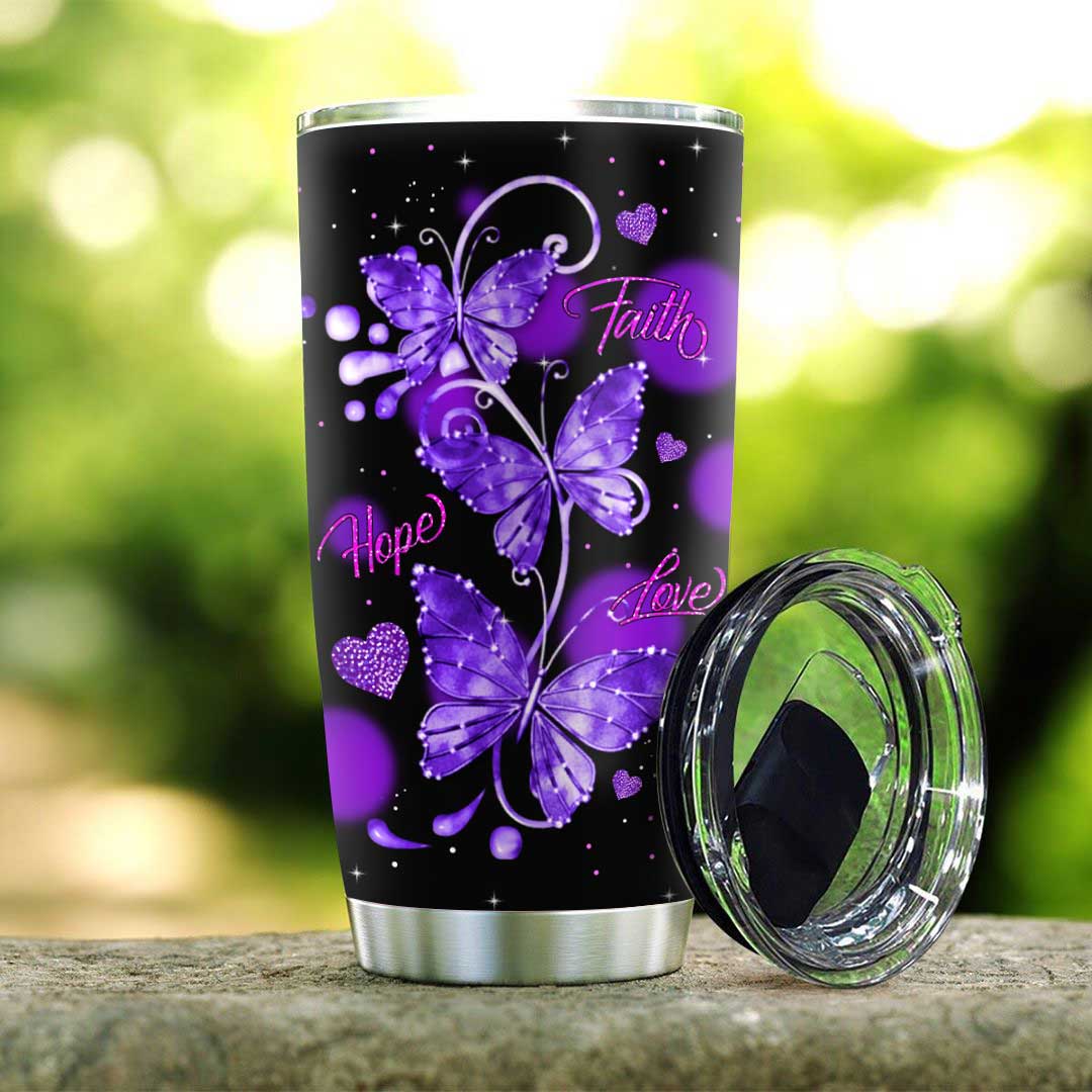 Personalized Purple Butterfly Tumbler Faith Hope Love Galaxy Tumbler