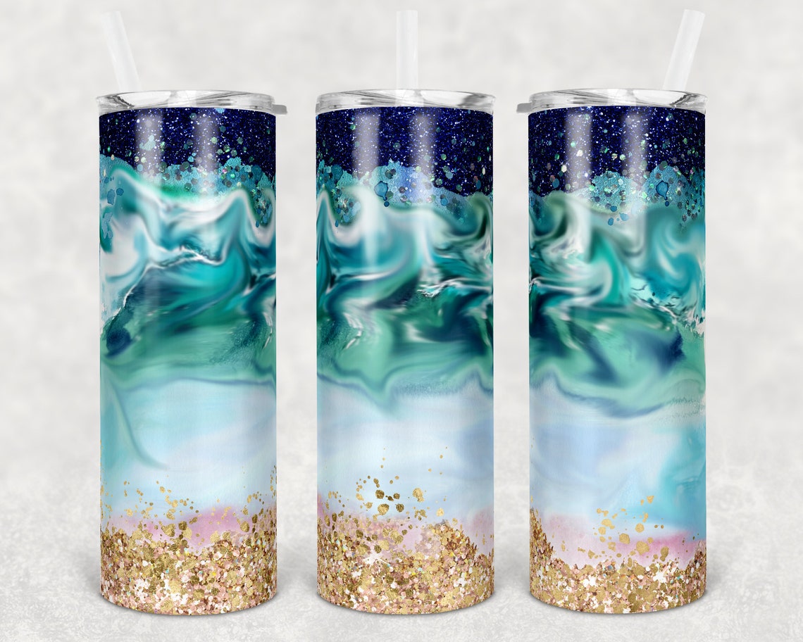 Beach Skinny Tumbler Beach Crashing Waves Glitter